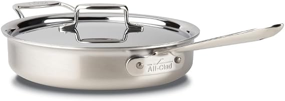 All-Clad BD55403 D5 Brushed 18/10 Stainless Steel 5-Ply Bonded Dishwasher Safe Saute Pan with Lid Cookware, 3-Quart, Silver