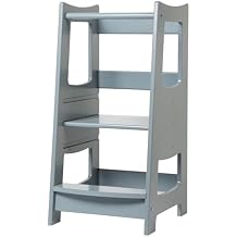 EGREE Modern Gray Wooden Toddler Kitchen Tower Step Stool- 3 Heights Adjustable Montessori Learning Tower Step Up Stool with Safety Rails - Kids Kitchen Helper Stand for Cooking & Bathroom