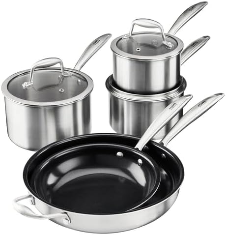 Cooks Professional 5 Piece Tri-Ply Cookware Set | 2 x Non-Stick Frying Pans & 3 x Saucepans with Lids | Compatible with All Hobs Inc Induction & Oven Safe