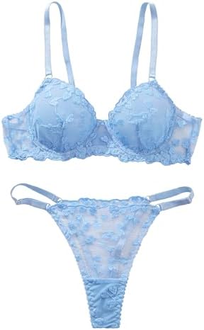 Sexy Floral Embroidered Flower Mesh Underwire Push Up Lingerie Set