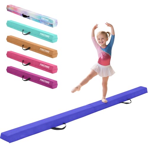 FINCOME Gymnastics Balance Beam Foldable 8ft, Foam Gymnastic Beam for Kids 3-9, Balance Beam for Gymnastics Beginners Training, Suede Cover and Non-Slip Rubber Base Gymnastics Beam