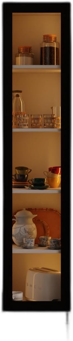 Nero Çok Amaçlı Kiler Dolabı Alüminyum Çerçeveli Cam Kapaklı LED Aydınlatmalı 190x40 cm