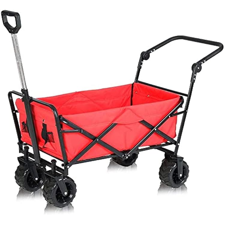 KNOXC Trolleys, Garden Trolley, Folding Wagon Collapsible Trolley Outdoor Cart Folding Camping Cart with Lining for Camping Garden Beach All Terrain with Rubber Wheels with BrakesRedType B