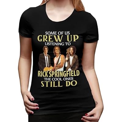 Womens Rick Music Springfield Short-Sleeve T-Shirts Tops,Soft Crewneck Graphic Tee Shirt for Women Girls Large Black T-Shirts
