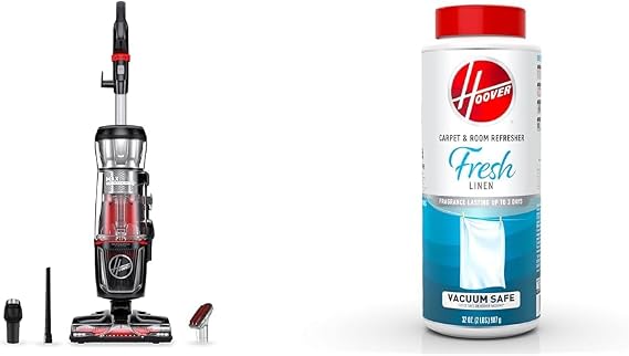 Hoover MaxLife Pro Pet Swivel Bagless Upright Vacuum Cleaner for Carpet & Hard Floors, Perfect for Pets, UH74220PC + 32 oz Carpet & Room Refresher Carpet Powder, Fresh Linen Scent, AH31210