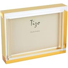 TIZO Design 4x6 Thick Lucite Square Block Picture Frame, Boutique Quality Photo Frame (Gold Border)