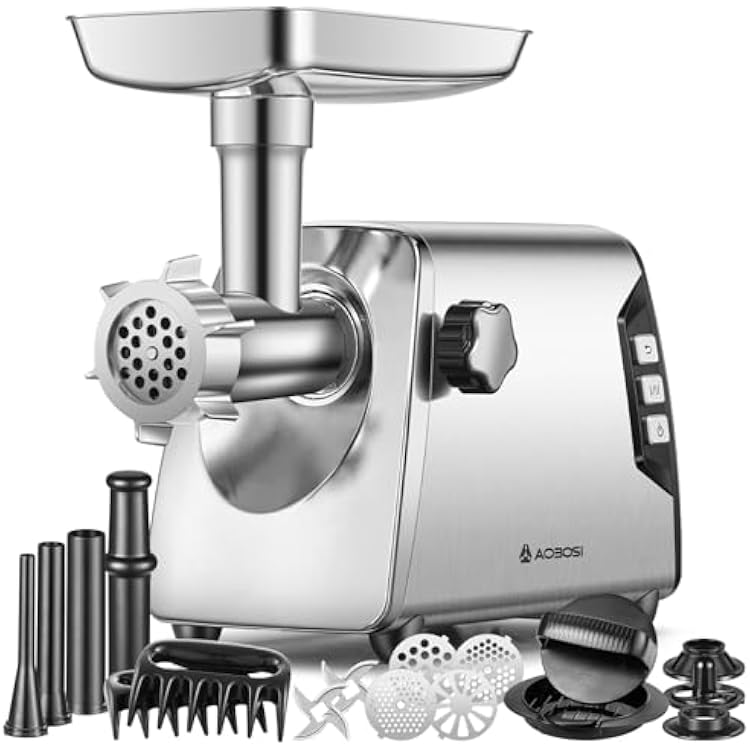AAOBOSI #12 Meat Grinder, [3000W] 3 Speed Meat Grinder Heavy Duty: Built-in Storage Box, 2 Blades,4 Plates,3 Sausage Stuffers,Kibbe Kit,Meat Claw & Burger Press, for Home & Kitchen Use