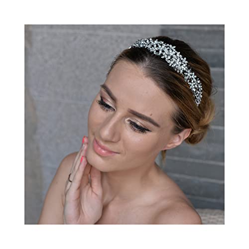 EVER FAITH Womens Austrian Crystal Wedding Flower Cluster Hair Band Clear Silver-Tone