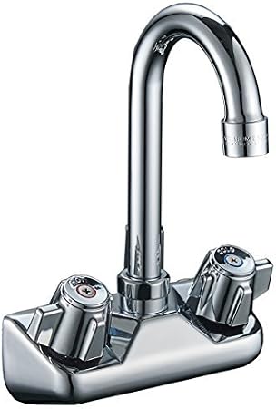 BWE Wall Mount Kitchen Faucet 2 Handle for Restaurant, Brass, Chrome | 360 Swivel Spout | Ceramic Cartridge | Commercial & Home Use | Easy Insatll | 4" Center Wall Mount