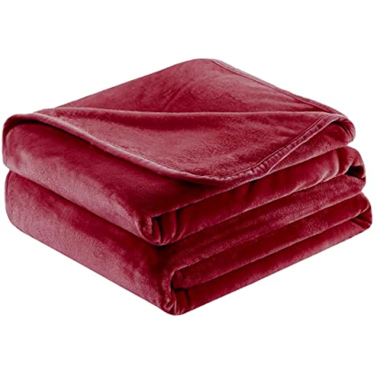 Surii Home Luxury Microfiber Flannel Blanket, Super Soft, Warm, Cozy, Fluffy, and Breathable, Perfect Throws for Bed, Couch, Sofa, for All Season Use. 350GSM Travel Size 50x60 Inches Burgundy
