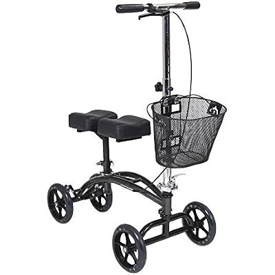 Drive Medical 796 Adjustable Height Steerable Knee Walker Knee Scooter Leg Walker Crutch Alternative, Dual Pad with Basket and Hand Brake 350 Pound Weight Cap
