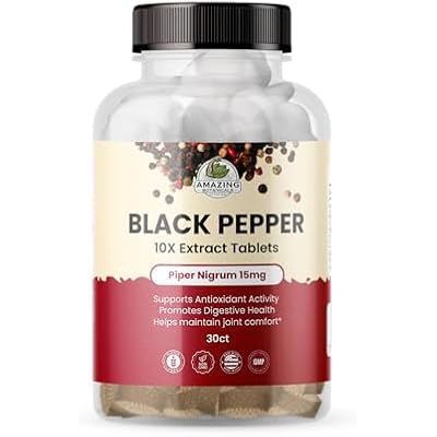Black Pepper 10X Extract Tablets - Piper Nigrum, 15mg - 95% Piperine - Black Pepper Supplement Tablets - Natural Antioxidant Support - 30 Tablets