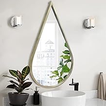 BAODANFU Wall Mirror Decorative Mirrors Mounted Decor Rain Tear Drop Shape Wall-Mounted Gold for Bedroom Living Room Entryway Bathroom Vanity(Gold, 1-Pack)
