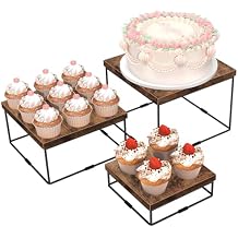 ELITEROO Buffet Risers and Stands, 3 Tier Wood Display Risers, Cake & Cupcake Stands, Dessert Table Display Set, 3Pcs Cube Display Base for Wedding Birthday Party Decor, Rustic Brown, 6"x7"x8"