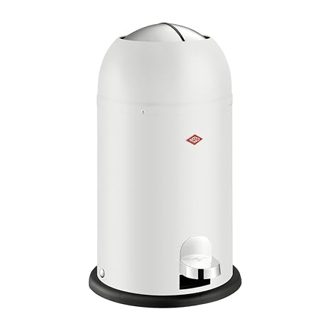 Wesco Kickmaster Junior Waste Bin in Matte White Powder-Coated Sheet Steel Built-in Damper 12 Litre Volume Plastic Insert Flap Flap