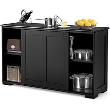 Server Console Table with Sliding Door, 3-Postion Shelf, Classic Buffet Cabinet for Dining, Living Room, Hallway Kitchen Sideboard, Brown (Black)
