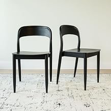 Plank+Beam Loar Dining Chair (4-Pack) - Mid-Century Rubberwood and Engineered Wood with Curved Backrest, Easy Assembly, Black