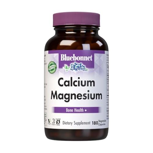 Bluebonnet Nutrition Calcium & Magnesium, Bone Health, Soy-Free, Gluten-Free, Non-GMO, Vegan, Kosher Parve, 180 Vegetable Capsules, 60 Servings