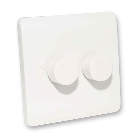 Lowenergie LED Dimmer Switch Light Switch for Dimmable Low Load Lighting Faceplate 3W to 250W 240V (Double, White Plastic) 