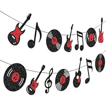 Music Themed Party Decorations Banner Guitar Birthday Decorations Music Notes Garland Hanging for 80s 90s Party Decor