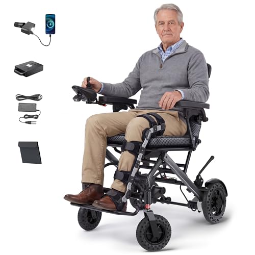 35lbs Lightweight Electric Wheelchair, Foldable Electric Wheelchair for Adults, Seniors, 360W Dual Motor Power Wheelchair 12.5 Miles for Travel, Park Hospital, 330 lbs Capacity-6Ah 16.5 Seat
