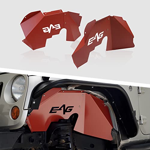 EAG Front Inner Fender Liners Kit Sheet Metal Red 4PCS with Logo Cut Fit for 07-18 Wrangler JK