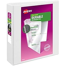 Avery Durable Clear View 3 Ring Binders, 2 Inch EZD Rings, 1 White Binder (09501)