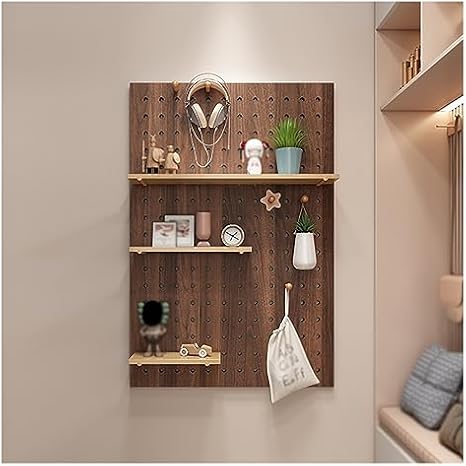 Pegboard Wall Storage Kit,Wooden Pegboard,Pegboard Wall nizer Panels Wall Mount Display Peg Boards Kit for Bedroom Study Office Bathroom Modular Combination Shelf Storage System (Brown 80x60