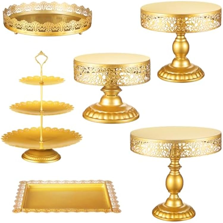 6Pcs Gold Cake Stand Set, Dessert Table Display Set, Cupcake Stand combo, Metal Serving Platters for Wedding, Party, Anniversary, Baby Shower, Gift 6-Pieces