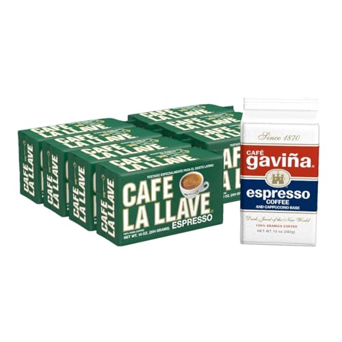 Cafe La Llave Cuban-Style Espresso Dark Roast Ground Coffee, 8-Pack, 10 oz Bricks, Includes 1 Bonus Cafe Gavina Rich Bold Flavor
