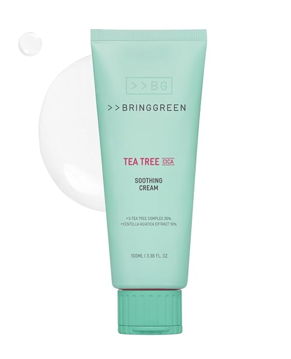 BRING GREEN Tea Tree Cica Soothing Cream Plus 100ml Korean Skin care, calming and soothing, moisturizer for skin, facial cream, trouble care, Blackhead Removing Pore care (Pack of 1)