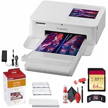 Canon SELPHY CP1500 Compact Photo Printer (White) (5540C002) RP-108 Color Ink and Paper Set + 64GB Memory Card + Cleaning Kit + Memory Card Wallet + Card Reader