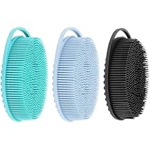 3pcs Silicone Body Scrubber, Shower Brush, Gentle Exfoliating Body Scrubber, Soft Silicone Loofah, Rich Lather, Long Lasting, Suitable for Sensitive Skin Types(CarbonBlack+AzureBlue+Limegreen)