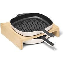 Caraway 10.5 Cast Iron Skillet & Grill Pan Duo Enameled Cookware Set with Non-Toxic 3-Layer Enamel Coating No Seasoning Required Compatible with All Stovetops Cream