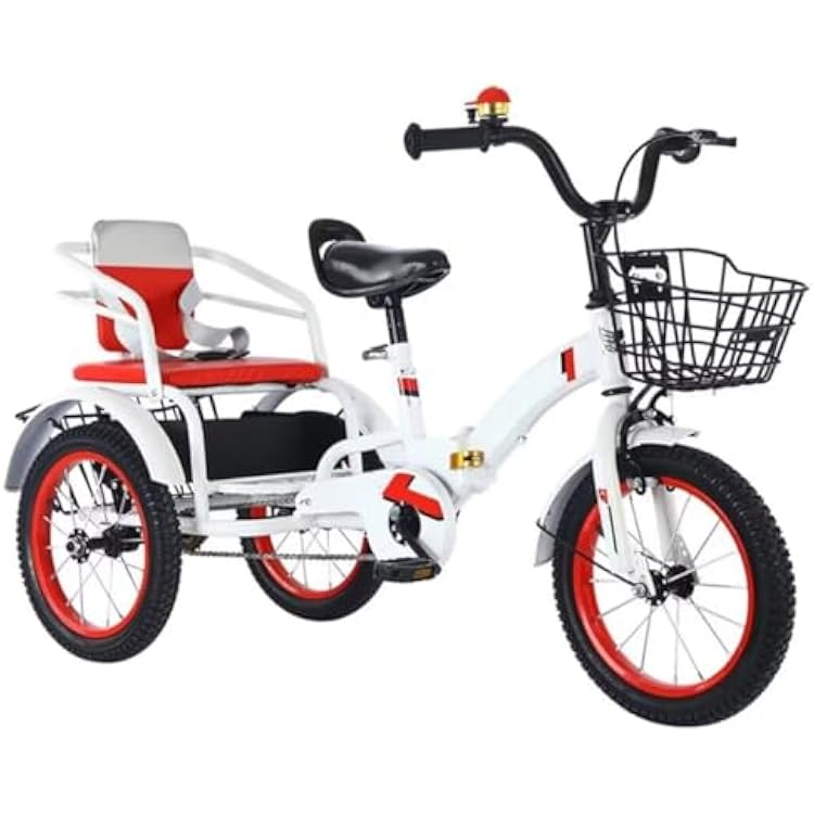 Folding 3 Wheels Bicycle,Cruiser Bike with armrest,Rickshaw Tricycle with Pedals,Manned Trike with Back seat,Single Brake