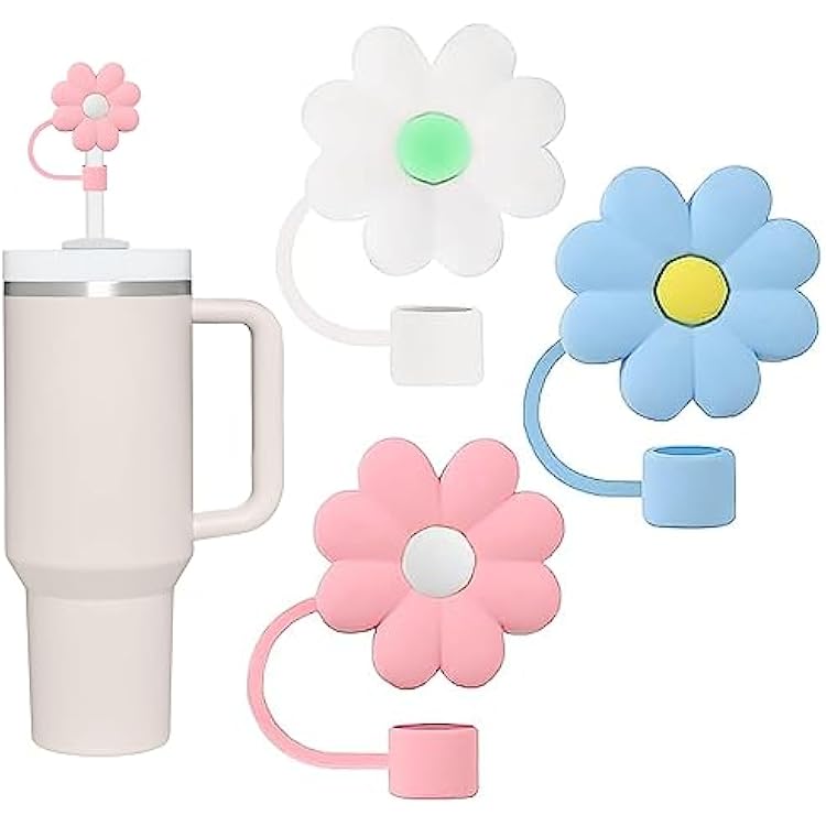 RadBizz 3PCS Straw Covers for Stanley Tumbler, Silicone Straw Cover for Stanley 40 oz, 30 oz, Straw Topper for Stanley Cup, Cap for Stanley Straw Accessories, Straw Cap Flower 10-12mm