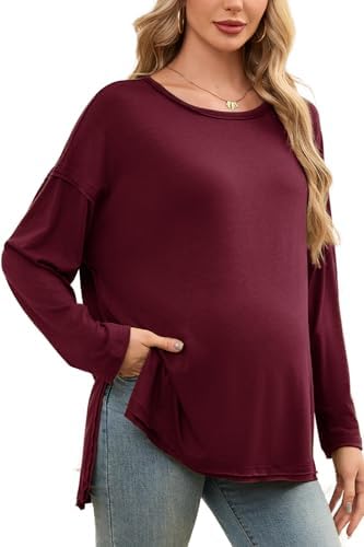 Smallshow Womens Long Sleeve Maternity Shirts Loose Tunic Pregnancy Tops