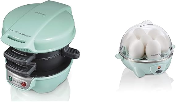 Hamilton Beach Breakfast Sandwich Maker 25482 & Electric Egg Cooker for Hard Boiled Eggs, Poacher, Omelet Maker 25504