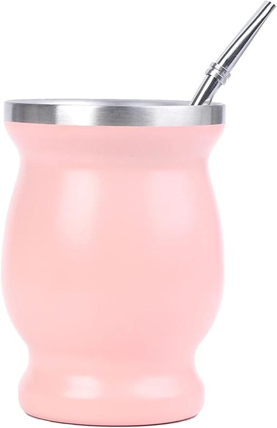New Practical Cup Yerba Mate Cup 304 Stainless Steel 8oz Argentine Yerba Mate Gourd with Bombillas (Color : Pink)