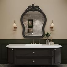 Single Bathroom Vanity with Sink - Luxurious Bathroom Sink Vanities | 2 Side Cabinets & 2 Drawers, Smart Special Shaped Mirror with LED Light and Defogging (Black, 48in)