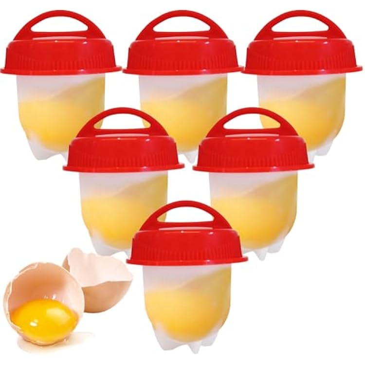 Hard Boiled Egg Maker, 6-Piece Shell-Free Egg Cooker Set, Non-Stick Easy-Clean Multifunctional Egg Boiler Kit, white
