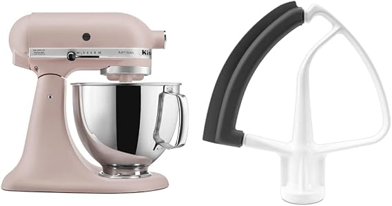 KitchenAid Artisan Series Stand Mixer, 5 Quart, Feathered Pink & KFE5T Flex Edge Beater (for Artisan, Ultra Power, Classic, and Custom Stand Mixers), White, 4.5/5 Quart