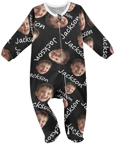 DOMIKING Solid Color Custom Christmas Baby Boy Girl One-Piece Pajamas Personalized Unisex Footie Pajamas Sleeper Sleepwear