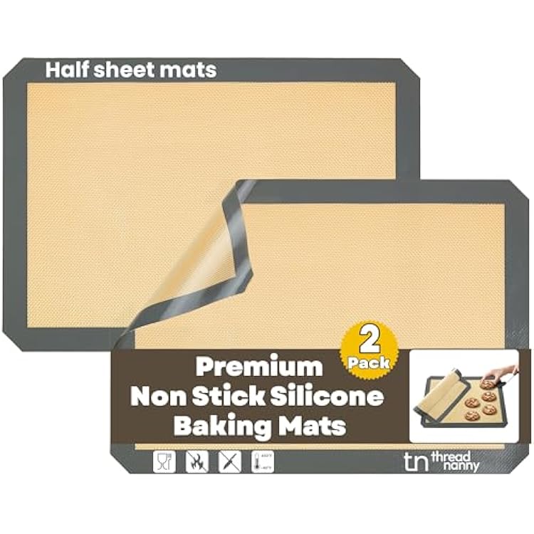 Silicone Baking Mat - 2 Pack Reusable Silicone Baking Sheet Liner for Oven - Half Sheet Nonstick Mat 16.5x11.6 for Bread, Dough, Macaron, Cookie Cooking Liners for Kitchen Counter Bakery Supplies