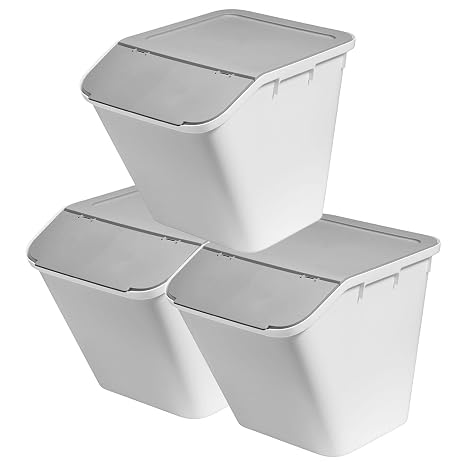 SmartStore Collect Stack-It - 37L Medium (3 Pack) With Lids | Plastic Stackable Recycling Bins For Kitchen, Office & Home | Multi-Purpose Sorting Bin & More