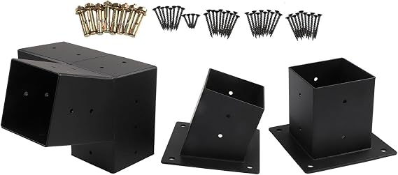 Slanted Roof Pergola Brackets Wall Mount For 4X4 Inch Posts, Heavy Duty Steel 3-Way & Unidirectional Gazebo Bracket Kit With Hardware Porch Construction Kit(Right 15° set)