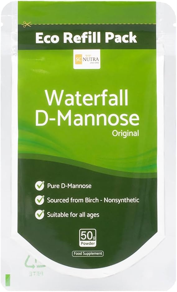 Waterfall D-Mannose Powder Eco Refill Pack (50g) – 100% Pure Birch D-Mannose – No Additives or Fillers – Resealable Flat Pack – Vegan, Gluten Free – SC Nutra