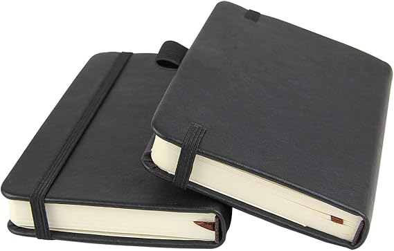 newestor (2-Pack Pocket Notebook 3.5" x 5.5", Small Hardcover Journal with Pen Holder, Inner Pockets, 100gsm Thick Ruled/Lined Paper, Black
