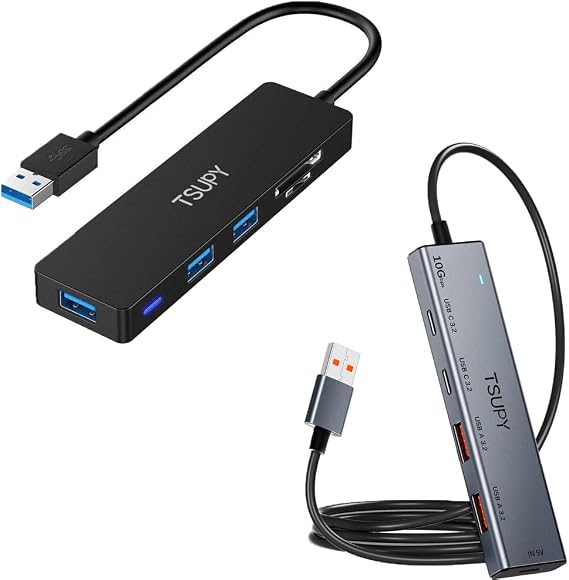USB HUB 3.2, TSUPY USB 3.0 HUB 10Gbps USB 3.2 Gen 2 USB HUB with 4 Multi USB Ports and Memory Card Slots, 4ft USB Extended Cable HUB for MacBook Air/Pro,Laptop,PC and More