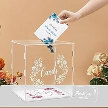 Dezzer Acrylic Wedding Card Box with Sign, Large Clear Acrylic Card Box with Lock for Wedding Reception Anniversary Shower Birthday Party Events Decorations